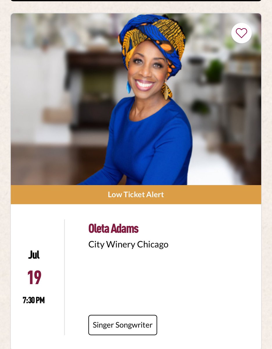 From Oleta's Management: City Winery Chicago - There are VERY FEW tickets left to this show. I promise you, you don't want to miss this show! Grab you tickets fast.