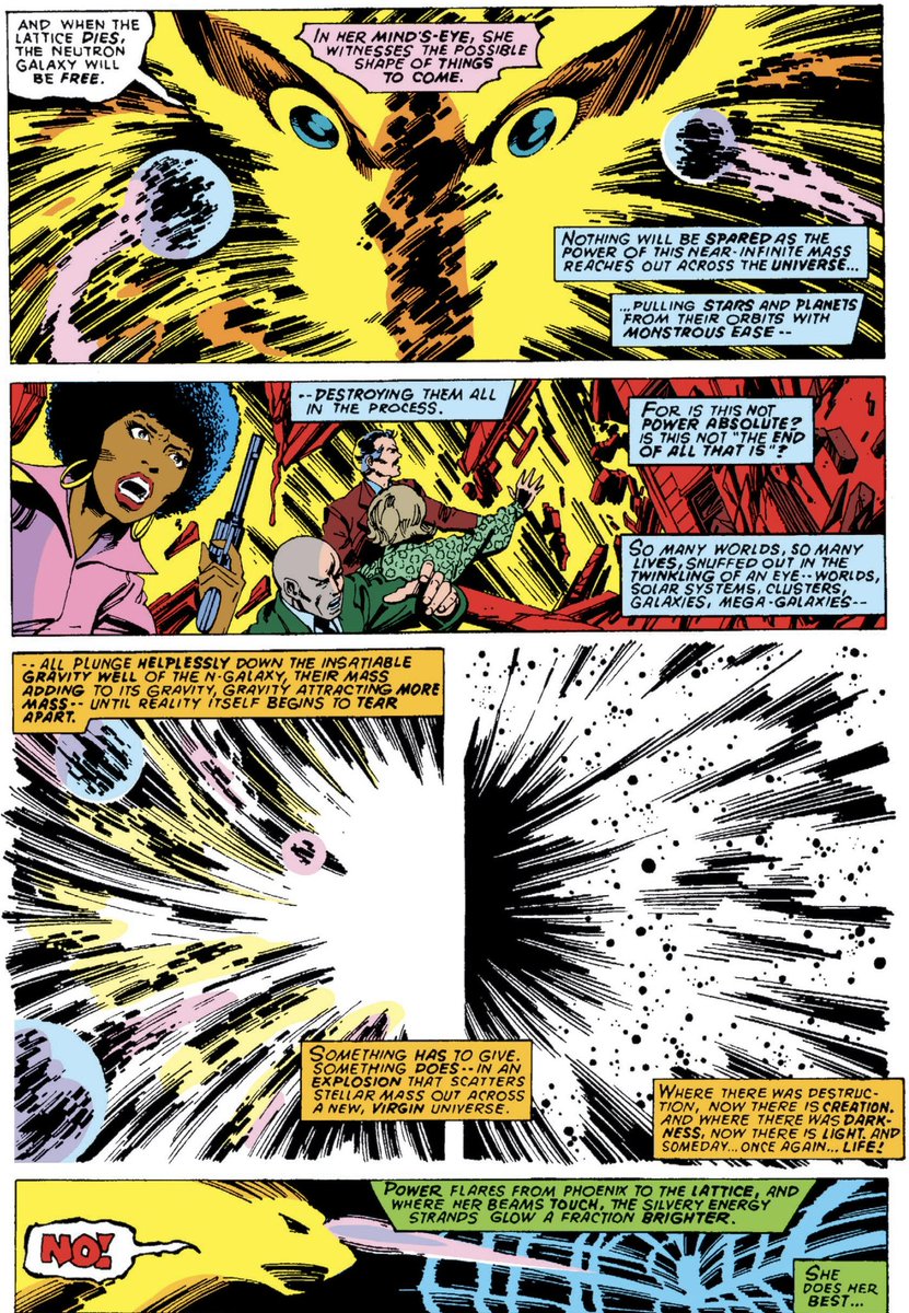 ArchivesJean's tweet image. Since Dark Phoenix is over-emphasized, here is a thread of Jean doing tremendous good with her Phoenix powers

Part 1: Jean saves the universe from the neutron galaxy within the M’Kraan Crystal, Uncanny X-Men #108 and added Classic X-Men material.  #xspoilers #xmen #jeangrey