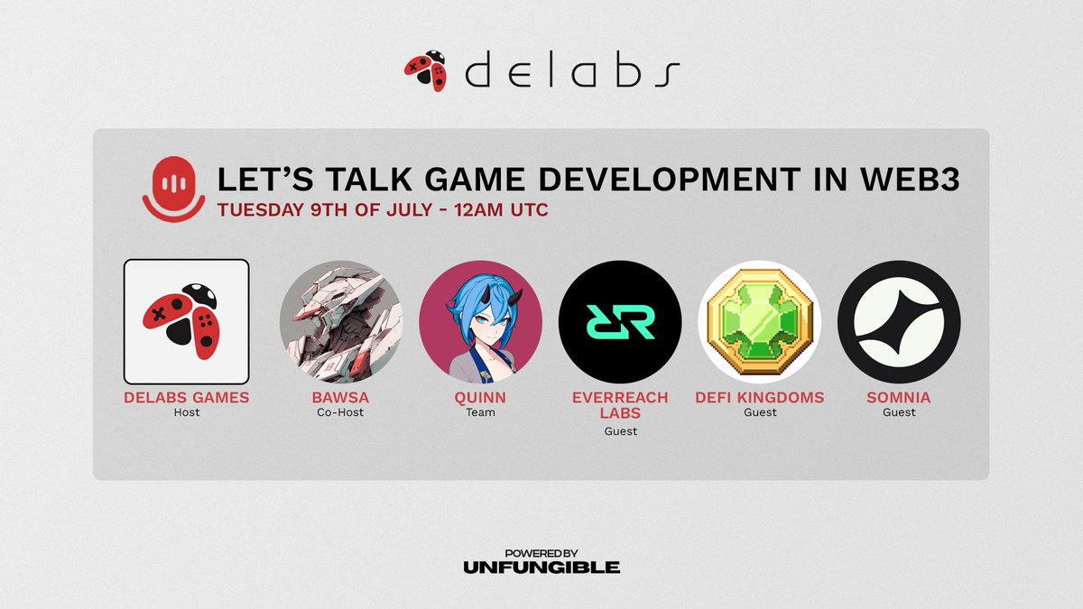 delabsOfficial's tweet image. Letʼs Talk Game Development in Web3

⏰July 9th, 12AM UTC

Join @nftbawsa and @0xQuinnK as they host @EverreachLab , @DeFiKingdoms , and @Somnia_Network for this intriguing Spaces!

Set your reminders below 👇