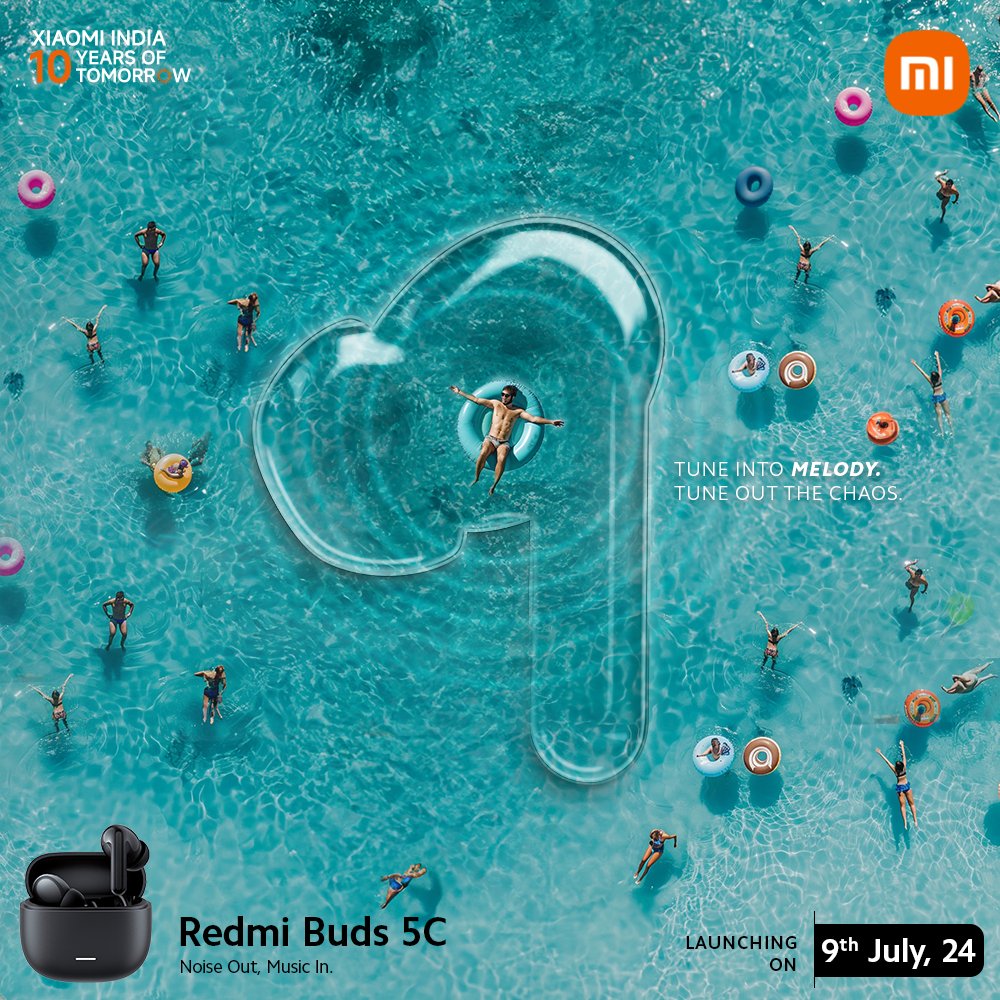 RedmiIndia's tweet image. The #RedmiBuds5C is your ticket to a world of uninterrupted enjoyment.

Celebrate the 10 years of innovation with #XiaomiIndia, sit back, and let the music take over!
#NoiseOutMusicIn

Launching on 9th July 2024!
Stay Tuned: bit.ly/RedmiBuds-5C