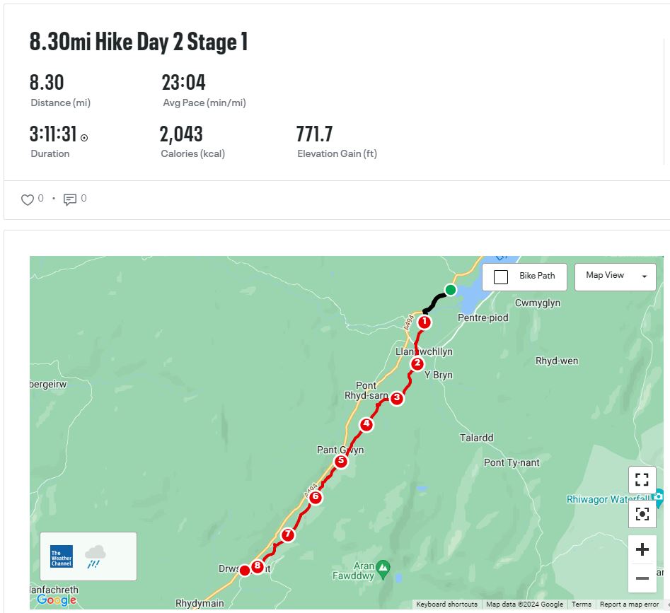 Day 2 Stage 1 of the #bikeboatboot challenge for Tŷ Hafan started in the rain at Lake Bala. In just over 3 hrs, we covered 8.3 miles, climbing 772 feet. The start of a very tough day!
