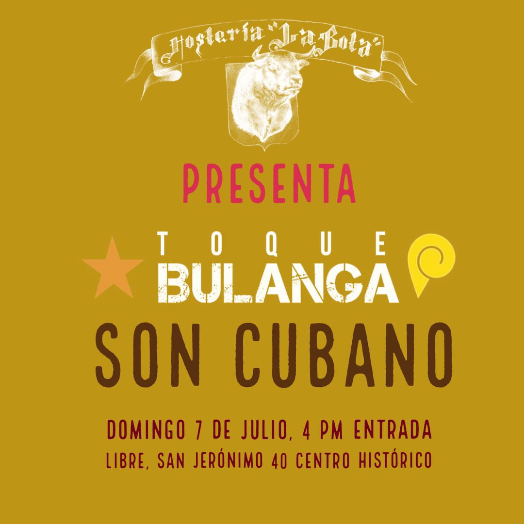 ¡Este domingo 7 de julio, VENTE A BAILAR A LA BOTA CON Toque Bulanga! Goza de su sabor cubano con nuestro delicioso sazón culinario. No necesitas reservación, sino hambre y muchas ganas de bailar. #venalabota #ToqueBulanga #soncubano #comidaespañola #comidamexicana