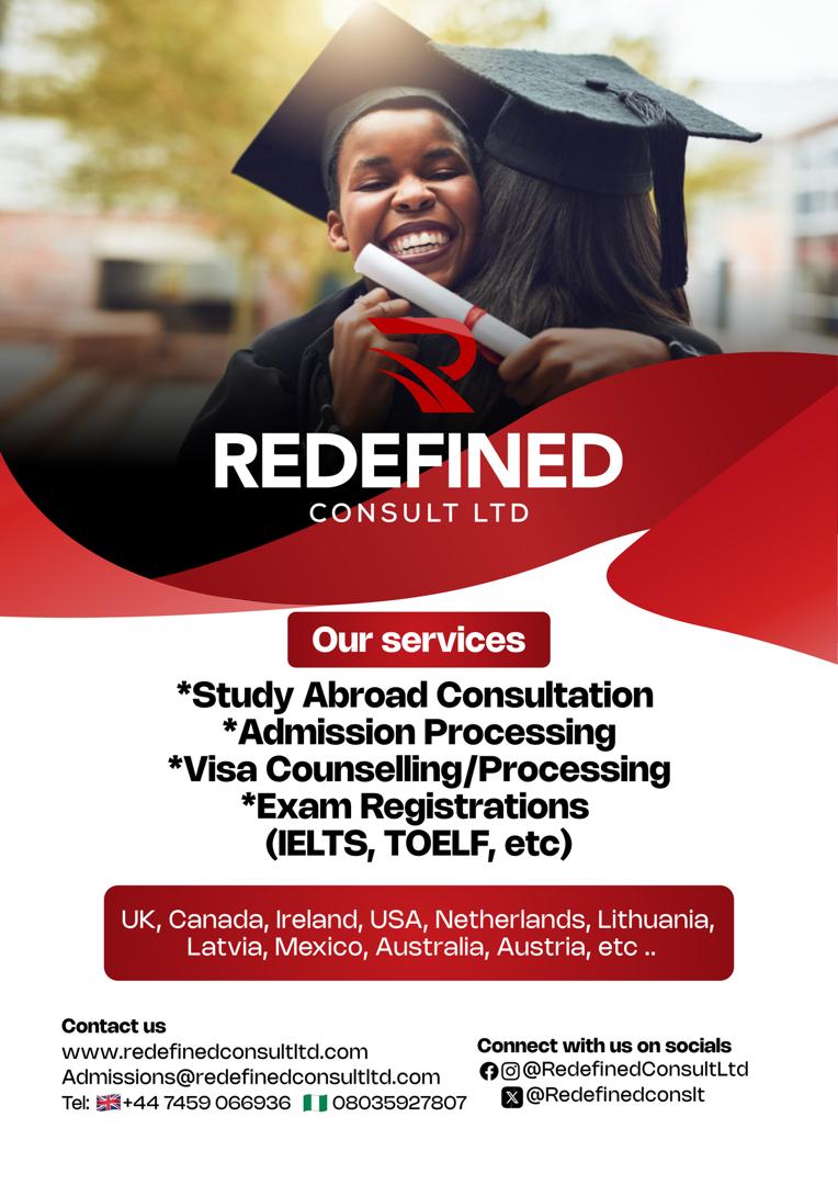 Redefinedconslt's tweet photo. 🎓 Ready to redefine your education journey? #Redefinedconsultltd offers top-notch services, including Study Abroad Consultation, Admission Processing, and Visa Counseling.
🌏📚 Contact us today!
📞🇬🇧 +447459066936
📞🇳🇬 +2349033822737
https://t.co/cHWM6e7YHZ
#StudyAbroad https://t.co/h4IWfcWgOp