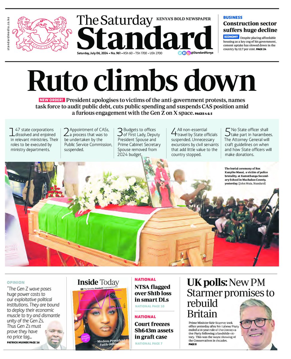 nyanducha's tweet photo. Today's newspaper headlines.
Saturday, 6th July 2024.
#ePaper #Gazeti #Magazeti #Kenya #CiscoMeraki #UbibotTemperatureHumiditySensors #IoT #VictorockKenya #FaithOdhiambo #PrimeCS #Pauline #Wanjigi #Imenti https://t.co/97tUsXcQIu