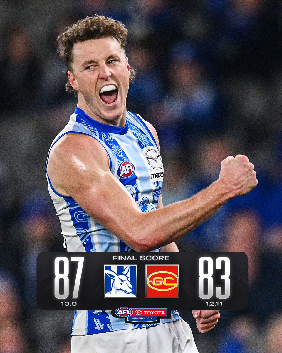 AFL's tweet photo. SECOND WIN FOR NORTH.

#AFLNorthSuns https://t.co/boNuiccUJo
