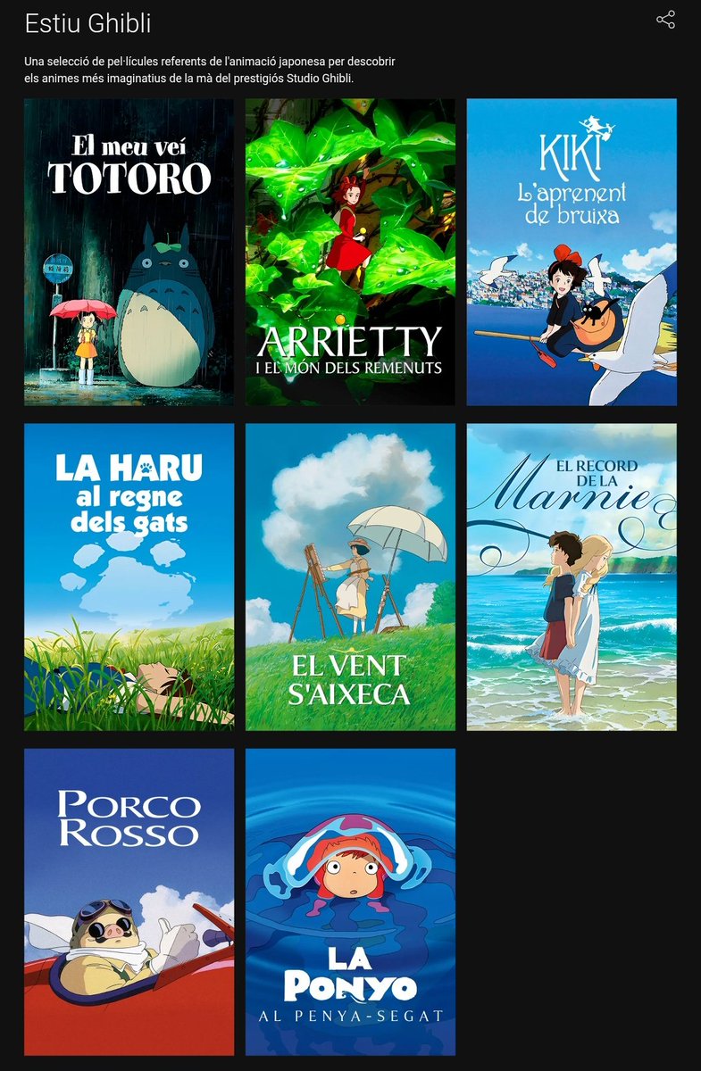 _catseries's tweet image. Quin goig tan enorme poder tenir totes aquestes pel·lícules Ghibli a l'abast i en català! Us emplaço a fer un RT perquè ho sàpiga tothom :)