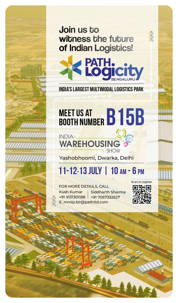 PATHIndiaLtd's tweet photo. 🚀 Exciting News! 🚀
Join us at the Indian Warehousing Show, July 11-13, 2024, at Yashobhoomi Convention Center, Dwarka, Delhi (Stall B15B)! Discover "PATH Logicity," our cutting-edge Multi Modal Logistic Park in Bangalore, 
Event Registration:  https://t.co/ZOGMv7a9Yu https://t.co/5RzHZdSMri