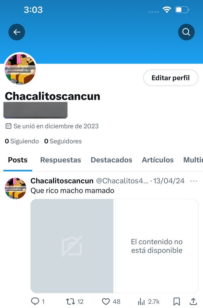 0_cancun's tweet photo. A TODOS LOS SEGUIDORES DE "chacalitos cancun" LES QUIERO AVISAR QUE ME
SUSPENDIERON LA CUENTA COMO VEN EN LAS FOTOS AHORA ESTÁ SERÁ LA ÚNICA CUENTA, PROBABLEMENTE CREARE UN GRUPO POR TELEGRAM SIN CENCURA PARA TODO LOS MORBOSOS QUE QUIERAN.

#Comparte #CANCUN #Chacalitoscancun https://t.co/mz8XZOYjRc