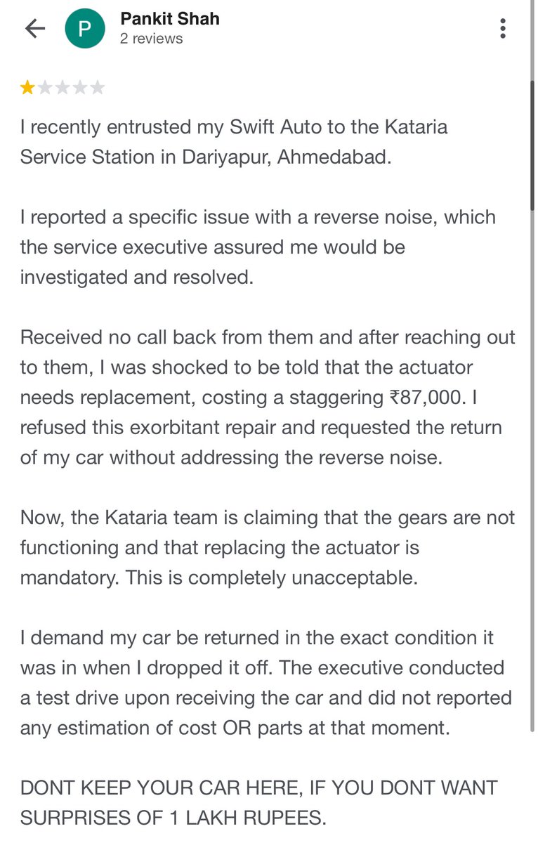 PankitShah4's tweet photo. @KatariaAuto @Maruti_Corp This is your worst service workshop I have ever faced. My clear expectations are if you cannot resolve the issue I mentioned, you are liable to hand over my car in the same situation when I handed over to you. Please resolve this. https://t.co/JDupMMOe6c