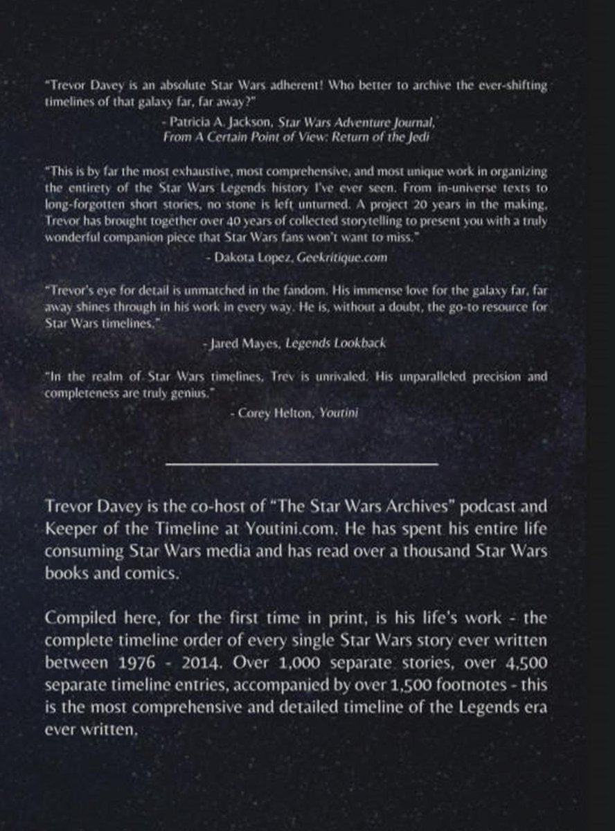 Available now is THE DEFINITIVE STAR WARS LEGENDS TIMELINE: An Unofficial Guide to Every Legends Story Ever Told by <a href="/daveytod/">Trevor Davey - Star Wars Timeliner</a>! 

Over 1,000 separate stories, over 4,500 separate timeline entries, accompanied by over 1,500 footnotes

Check out more at starwarstimeline.com/non-fiction/
