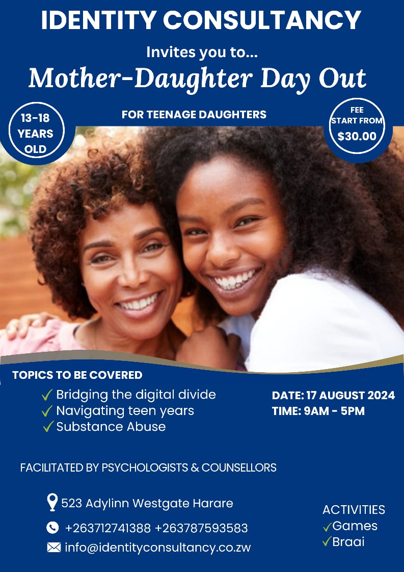 Have some time out filled with learning experiences, fun &amp; special moments with your daughter. Attend our one day get together of mothers &amp; their teenage daughters facilitated by family therapists, psychologists &amp; counsellors. <a href="/MentalbalanceS/">Mental Balance Magazine</a> <a href="/ZirimaHerbert/">Herbert Zirima</a> <a href="/Shumbakadzi11/">G A G A</a>