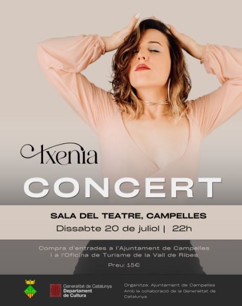 CONCERT TXENIA

📒 20 de juliol
🕙 22:00 h
📍 Teatre de Campelles
🎟 Entrades a l'Oficina de Turisme de la Vall de Ribes i a les oficines de l'Ajuntament de Campelles.
#campelles #vallderibes <a href="/vallderibes/">Vall de Ribes</a> #vallderibes <a href="/CorisaMediaGrup/">Corisa</a> <a href="/el9nou/">El 9 Nou</a> <a href="/AjCampelles/">Ajuntament Campelles</a> <a href="/RipollesTurisme/">Ripollès Turisme</a>