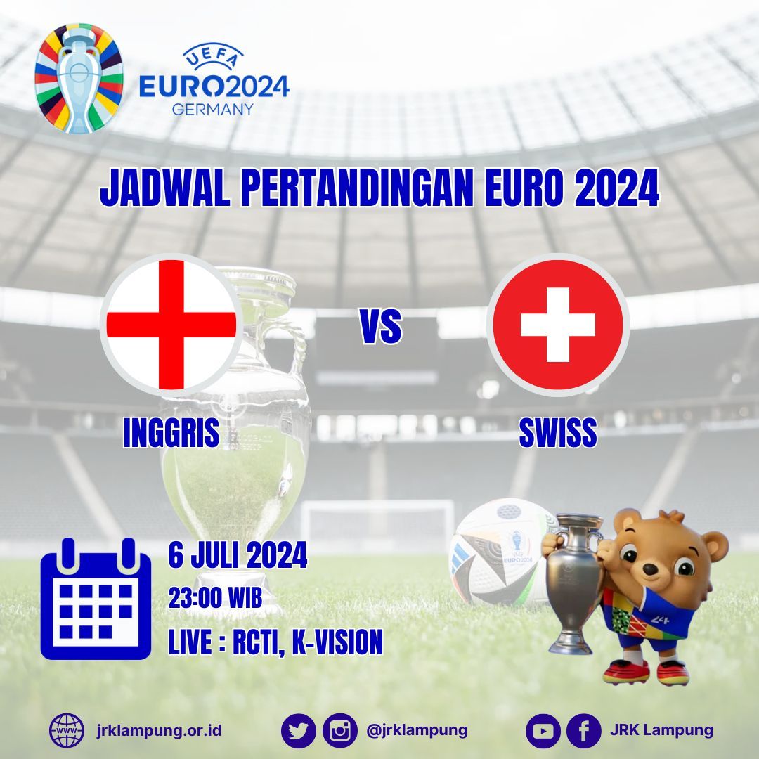 Jadwal EURO 2024

Inggris vs Swiss

6 Juli 2024 (23:00)

Live  RCTI &amp; K-Vision

#euro2024
#germany
#football
#sepakbola
#jrklampung
#jrkl
#lampung