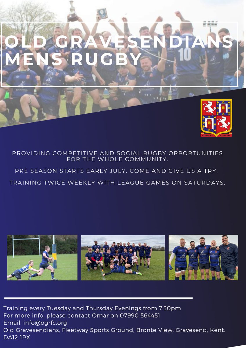 Rugby is back at Old Gs. Mens pre season starts this Tuesday 9th July. 730pm at the club.

Everyone welcome - both new and current players. Come and have a run around and give us a try.
