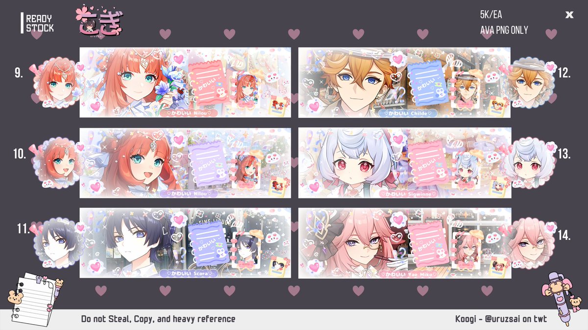 Help rt boleh ? Makasih ✨💕

Haloo ~ Koogi kembali bawa layout ready Genshin (art streaming) nih !!
Price 5-8k

Bisa langsung di take jika berminat yaa ✨

Lessgooo jajan 💕
#zonauang #zonajajan