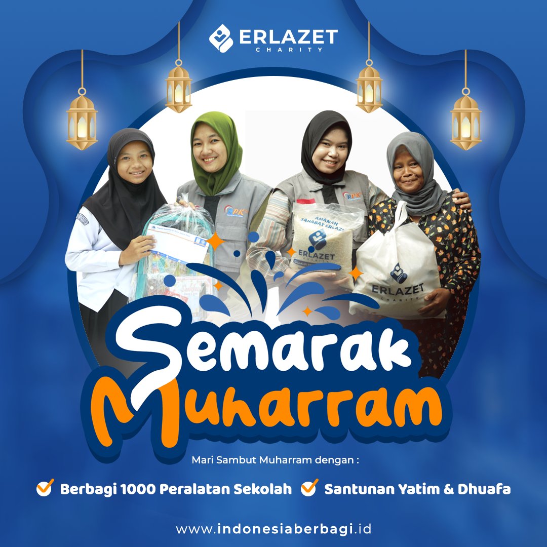 Mari sambut bulan Muharram dengan penuh semangat berbagi! Dalam rangka memuliakan bulan yang istimewa ini, Erlazet Charity mengadakan kegiatan sosial berupa pembagian 1000 peralatan sekolah dan santunan untuk anak-anak yatim serta dhuafa.