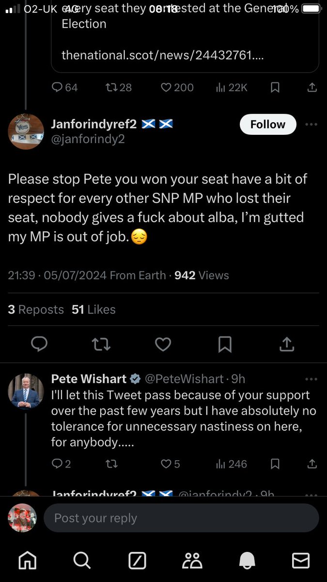 To see how doomed the SNP are, note that this is one of their few remaining MPs. This is how responds to a loyalist he hasn’t yet blocked criticising him for a crowing, anti Alba post
