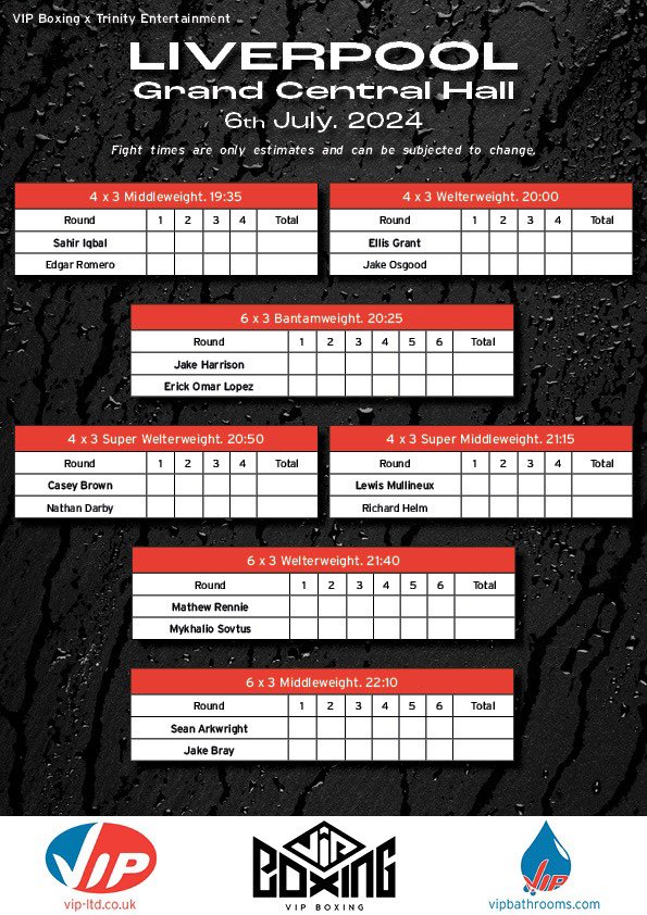 ❗️FIGHT DAY ❗️

Mathew Rennie tops the bill, with Sean Arkwright as chief support 🥊💫

youtube.com/live/yh723u9iF…

Subscribe to VIP Boxing YouTube channel for livestreaming of the whole event, from 7.30pm

Plus, catch up on the latest VIP news, interviews and weekly Bell 2 Bell