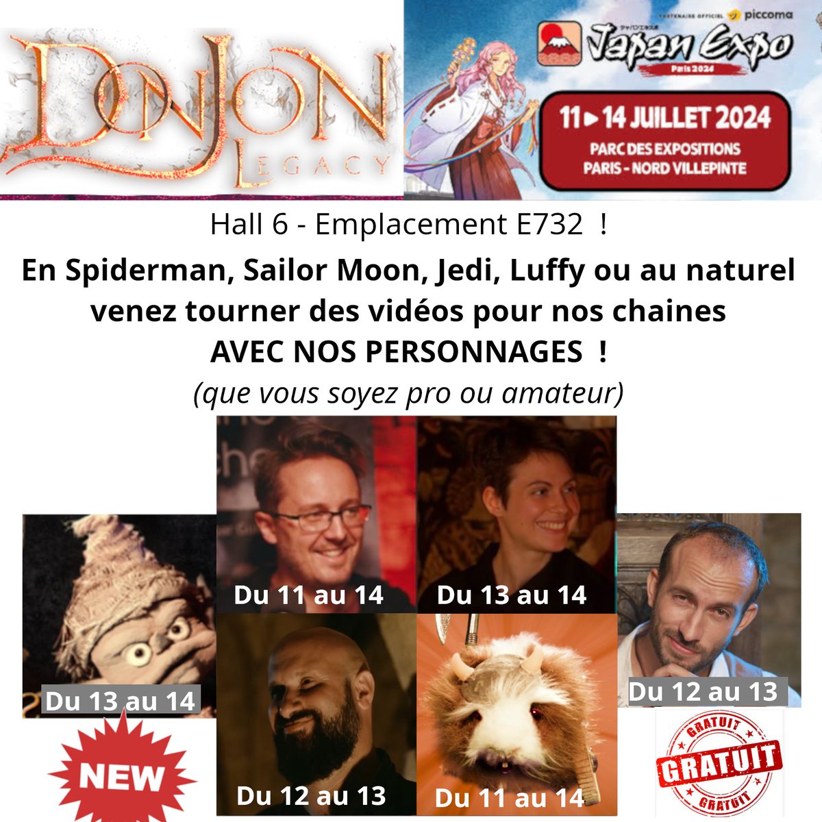 11 Création (@donjon_legacy) on Twitter photo On va tout improviser/scénariser avec vous, selon votre costume ou non, que ce soit votre première expérience ou pas. Et après ce sera diffusé sur nos rézosocio/chaine.
Venez à la <a href="/japanexpo/">Japan Expo ⛩🗼</a> ! On va tout improviser/scénariser avec vous, selon votre costume ou non, que ce soit votre première expérience ou pas. Et après ce sera diffusé sur nos rézosocio/chaine.
Venez à la <a href="/japanexpo/">Japan Expo ⛩🗼</a> !