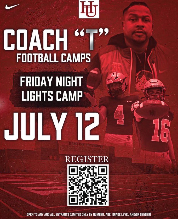 Thank you <a href="/HamlineFootball/">Hamline Football</a> for the camp invite!

<a href="/ecmfootball/">Eau Claire Memorial Football</a> <a href="/PrepRedzoneWI/">Prep Redzone Wisconsin</a>