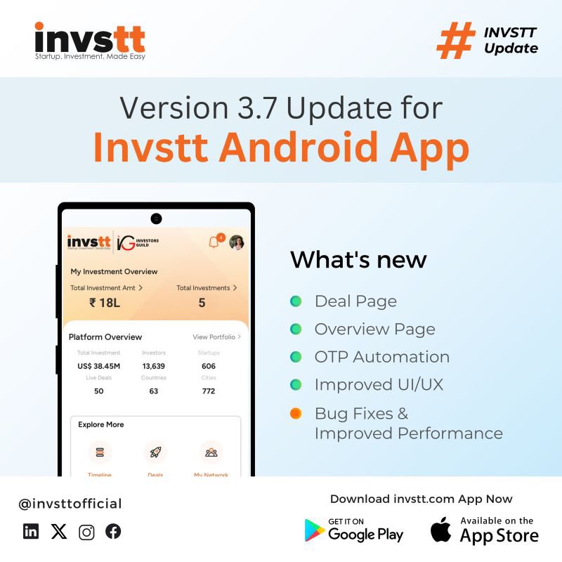 invsttdotcom's tweet photo. Invstt Android App - Level Up with Version 3.7!
Here's what's new:
🟢 𝐃𝐞𝐚𝐥 𝐏𝐚𝐠𝐞:
🟢 𝐎𝐯𝐞𝐫𝐯𝐢𝐞𝐰 𝐏𝐚𝐠𝐞:
🟢 𝐀𝐮𝐭𝐨𝐦𝐚𝐭𝐢𝐜 𝐎𝐓𝐏 𝐋𝐨𝐠𝐢𝐧:
Check out our new update https://t.co/KyxCgyJWSQ
#Invstt #Investing #MobileApp #NewFeatures #Update #Android https://t.co/ZJHgHe2gQq