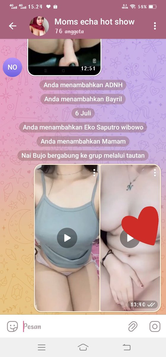 Update setiap hari di grup pribadi bunda dan semua konten grup punya bunda pribadi. Yg mau gabung chat 
Wa 085758064546
Tele t.me/Bundaecha2