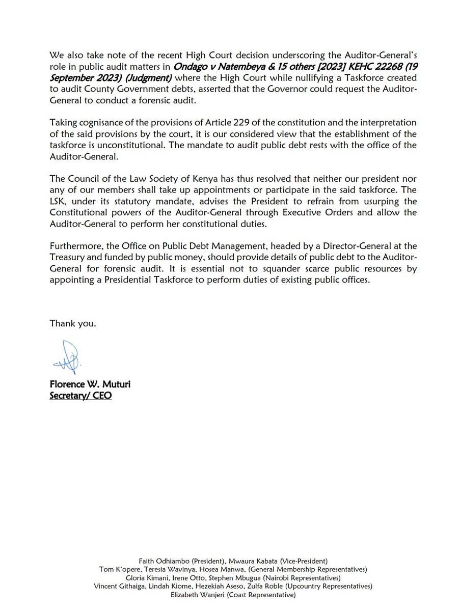 AmbokoJH's tweet photo. Law Society of Kenya says it will not be party to the taskforce appointed to audit public debt https://t.co/4paz1FEfN5