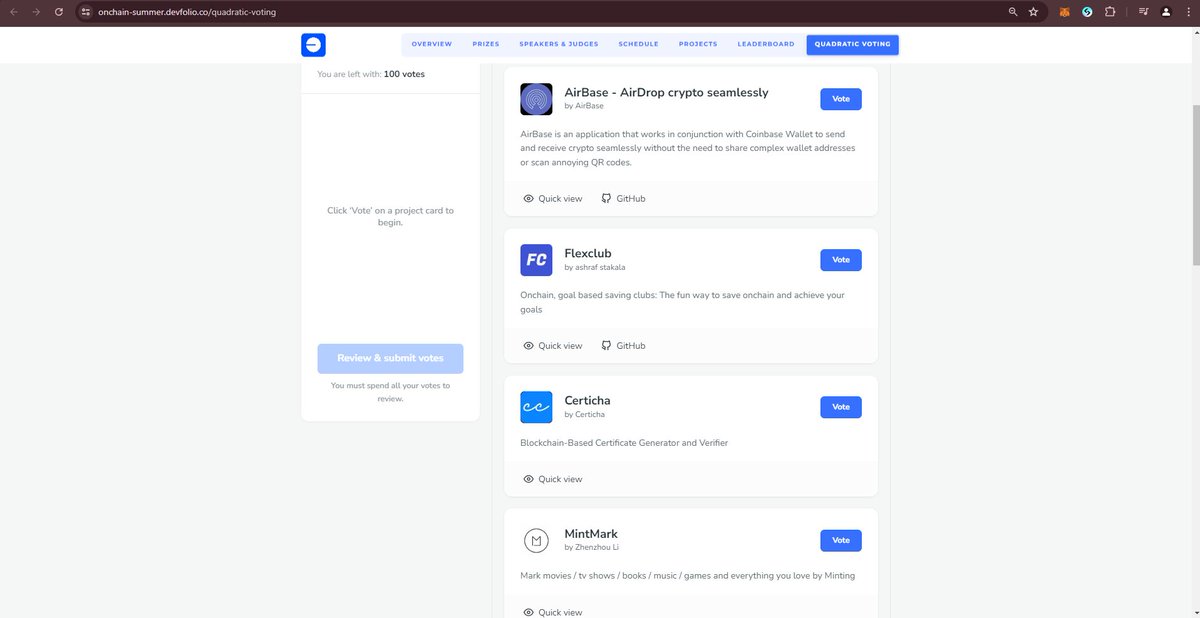 BaseScott_'s tweet image. Which project should I vote @devfolio for quadratic voting? 

Remember to check out @kiss_finance onchain-summer.devfolio.co/quadratic-voti…

tag the projects below 👇

#Base #Devfolio