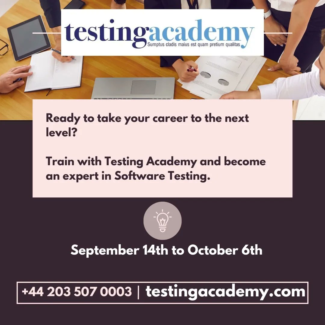 TestingAcademy's tweet photo. Looking for a fulfilling career change?
Testing Academyโs Software Testing program offers the perfect opportunity to break into tech.
Join us and thrive! ๐ผ๐
Call us or visit https://t.co/zsPQlqxhwh to enroll today!
#testingacademy #softwaretesting #CareerTransition https://t.co/dOGDUQ8MJQ