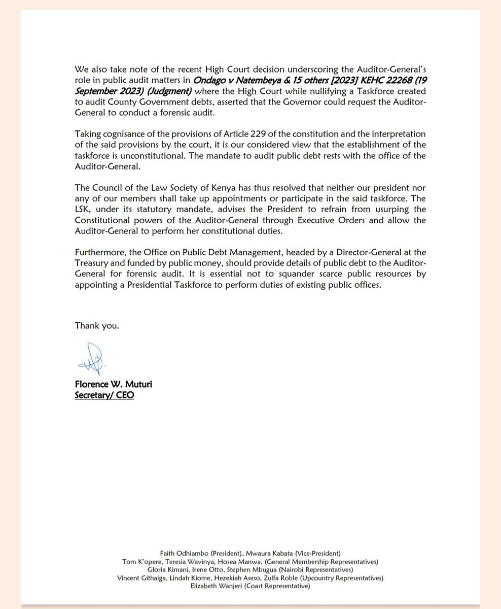 The <a href="/LawSocietyofKe/">Law Society of Kenya</a> position on the Presidential Tasforce on forensic audit of public debt. <a href="/FaithOdhiambo8/">Faith Odhiambo</a>
