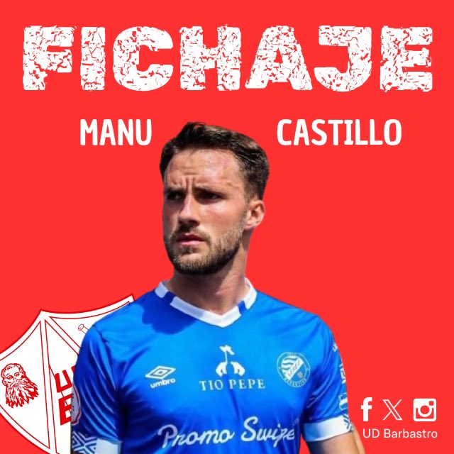 UD_Barbastro's tweet photo. ⚔️ OFICIAL | Manu Castillo, NUEVO FICHAJE de la UD Barbastro

El defensa central valenciano, de 26 años, refuerza la línea defensiva del club del Vero.

Castillo se trata de un central expeditivo, con buena salida de balón y colocación en el campo.

Procede del Cerdanyola FC https://t.co/AP33mE6zc4