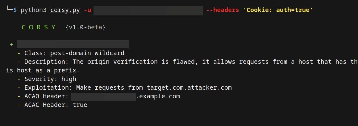Ever had to escalate an XSS and scan your target at scale for CORS Misconfigurations?🧐 

Checkout Corsy! A lightweight Python tool by <a href="/s0md3v/">Somdev Sangwan</a> that performs checks for over 10+ different CORS misconfiguration bypasses! 🤑 

Corsy is available on Github!👇 
buff.ly/2L8MBUz
