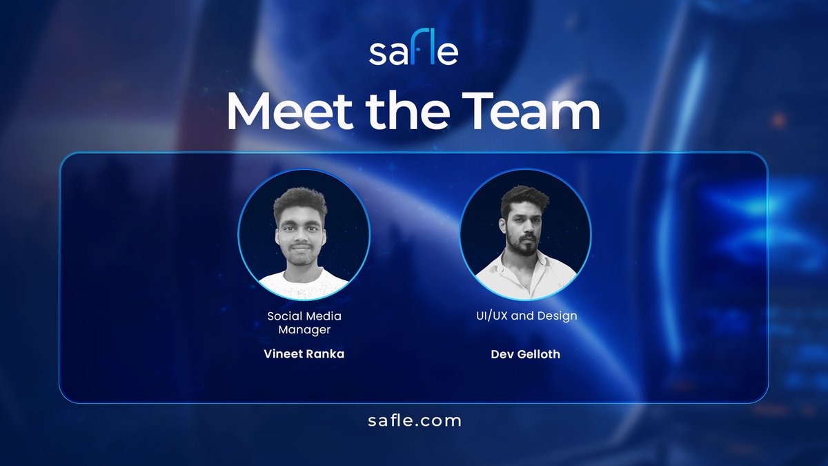 GetSafle's tweet photo. 4/5 Here are our creative minds from #Safle 🚀
Say hello to Vineet Ranka, our social media ninja! 📱 He is the voice behind our engaging and informative social media channels.
And here’s Dev Gelloth, the creative force behind our UI/UX & design! 🎨
His UI designs make Safle stand out and user friendly!
#Design #Marketing #Web3