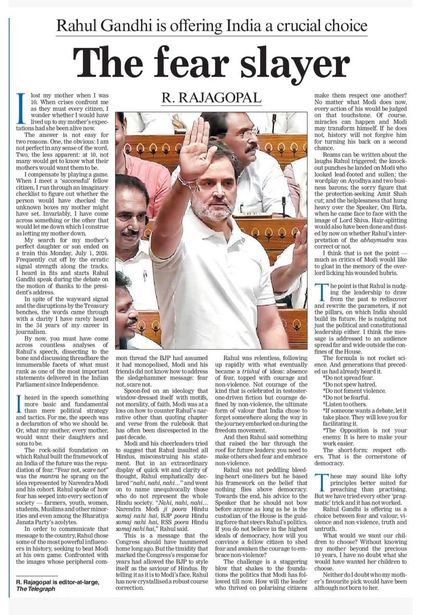 Jayati1609's tweet photo. Great interpretation of @RahulGandhi's hugely important speech in Parliament. https://t.co/6unxbLTlbS