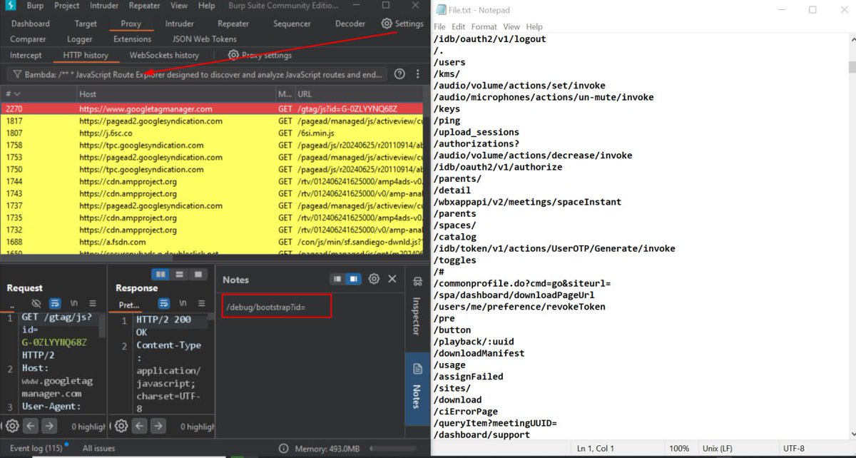 Bambda <a href="/Burp_Suite/">Burp Suite</a> script searches through Burp history for JavaScript files, extracts hidden endpoints, and outputs the discovered endpoints to a text file. 

The script supports three different regex modes for discovery: High, Deep, and Custom, allowing you to add your own