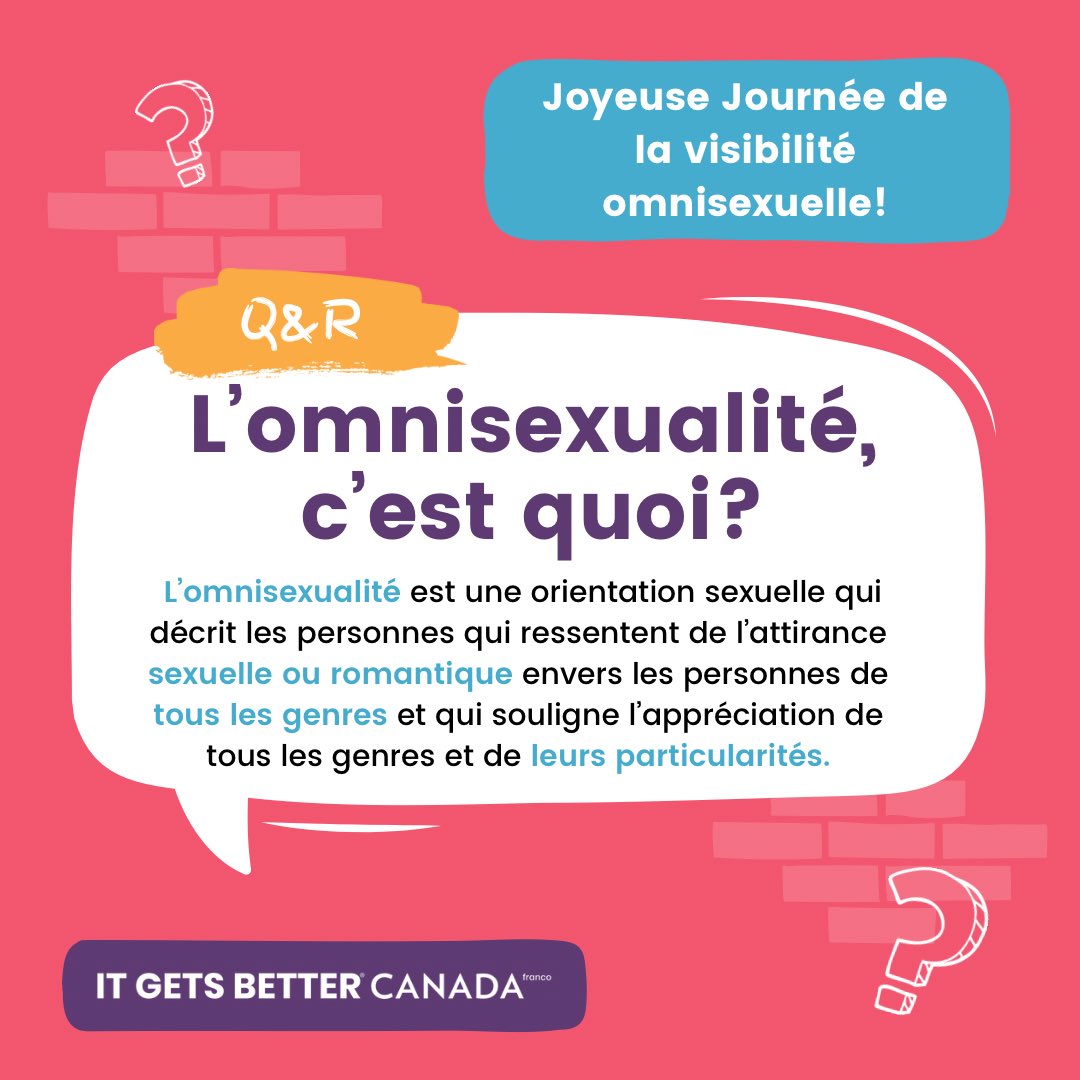 Aujourd’hui, nous célébrons les membres omnisexuel·le·s de notre communauté partout au Canada et ailleurs. Que tu sois attiré·e par les personnes de tous les genres ou que tu exprimes la beauté de l’amour et de la connexion sans limites, ton identité est valide et importante.