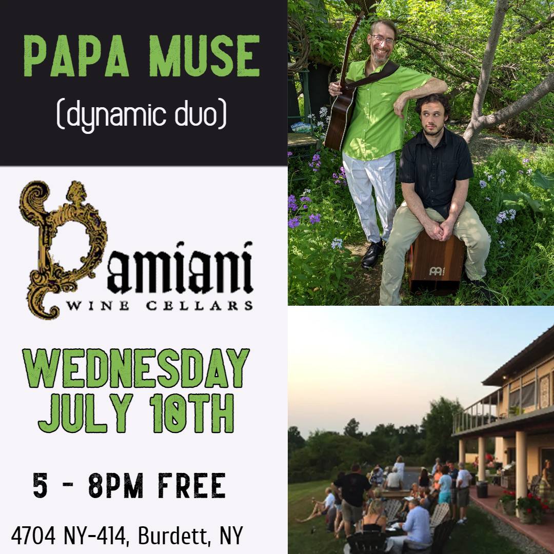 1st duo show of the season is this Wed. Come watch the sunset over #SenecaLake &amp; enjoy the relaxing &amp; fun vibes at <a href="/DamianiWine/">Damiani Wine Cellars</a>. We'll play both originals &amp; classic covers. This classy place has amazing wine &amp; authentic Mexican food. Let's hang.

#senecalakewinetrail #summervibes