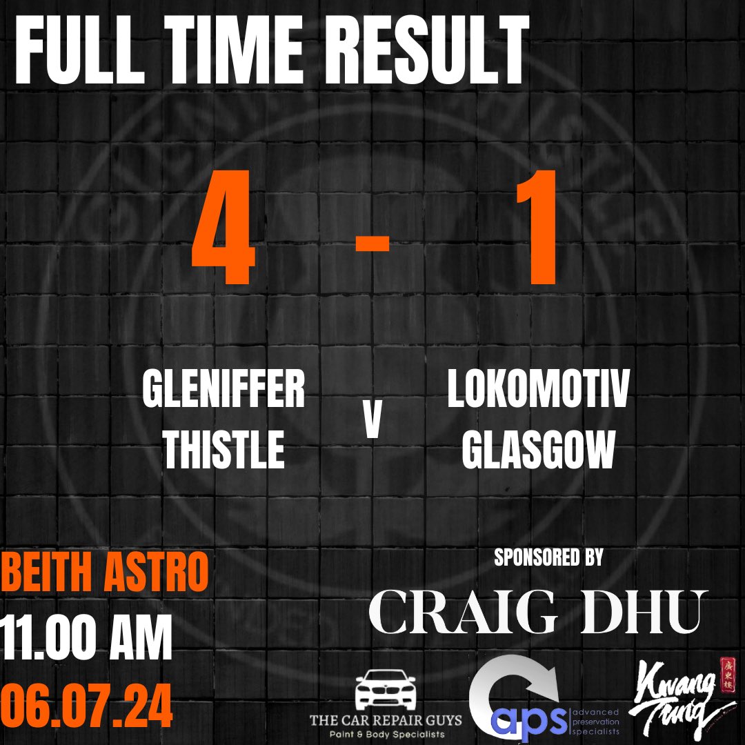 Gleniffer Thistle AFC (@gleniffert_afc) on Twitter photo A good result to start our pre season with the boys looking sharp. Good minutes in the legs and goals from Higgins, J.Boyd and Campbell x2 to get us off the mark 🟧⬛️
All the best to <a href="/lokosglasgow/">Lokomotiv Glasgow AFC</a> for the season 🤝 A good result to start our pre season with the boys looking sharp. Good minutes in the legs and goals from Higgins, J.Boyd and Campbell x2 to get us off the mark 🟧⬛️
All the best to <a href="/lokosglasgow/">Lokomotiv Glasgow AFC</a> for the season 🤝