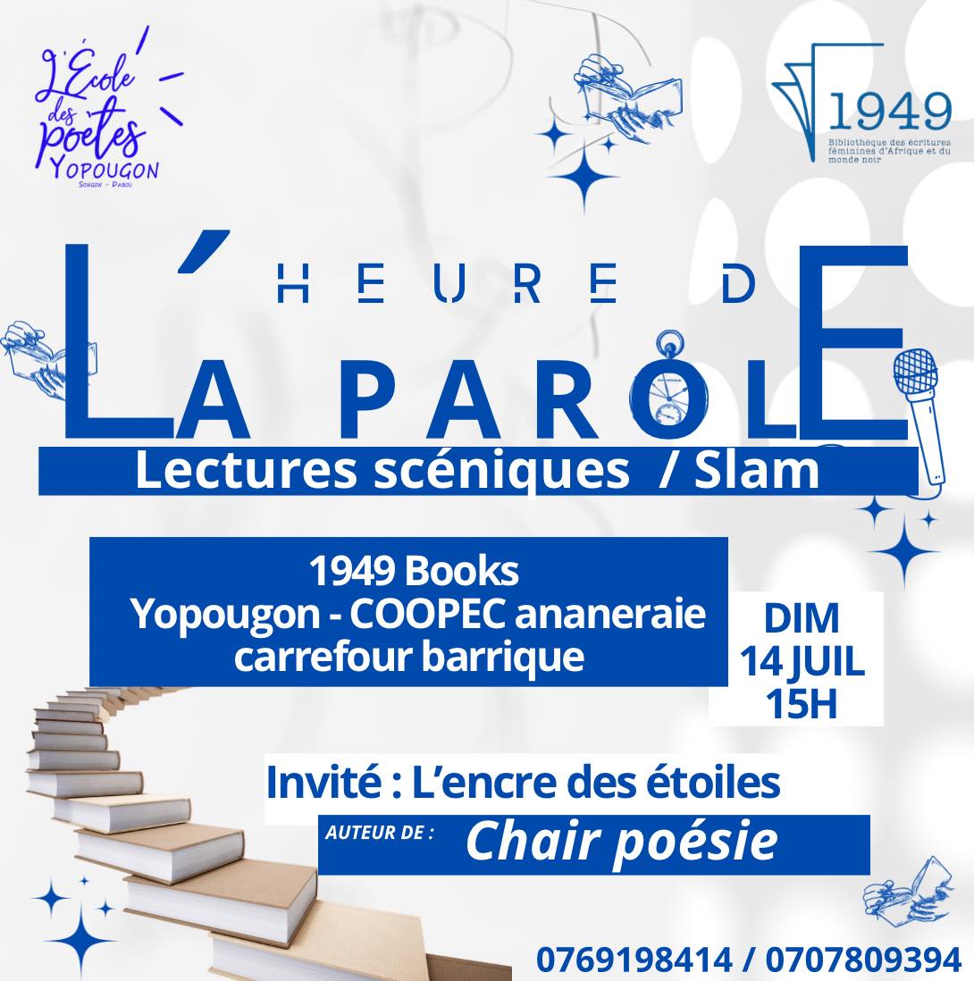 Delighted to open the doors of <a href="/1949books/">1949</a> to the poetess Encre des Etoiles on July 14th.

Nothing like poetry on a Sunday!

#1949books #slampoetry #AbidjanYopougon