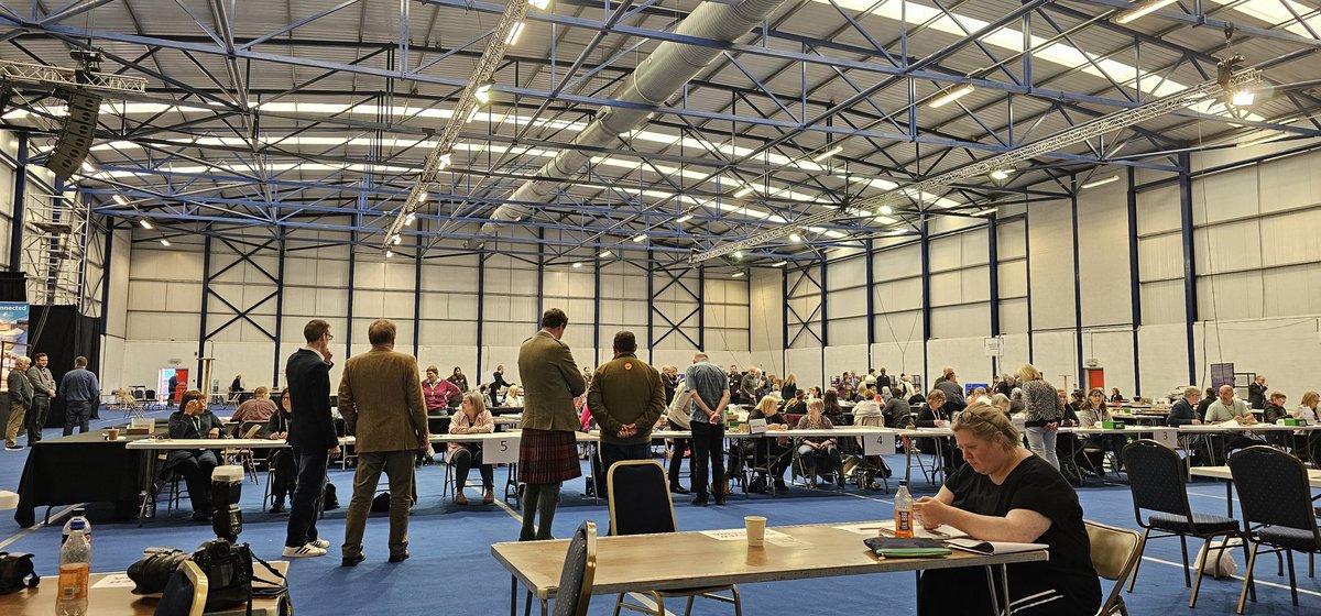Suspense lingers as the recount of the Inverness, Skye and West Ross-shire constituency votes continues. 
#GeneralElection2024  #recount #dingwall
