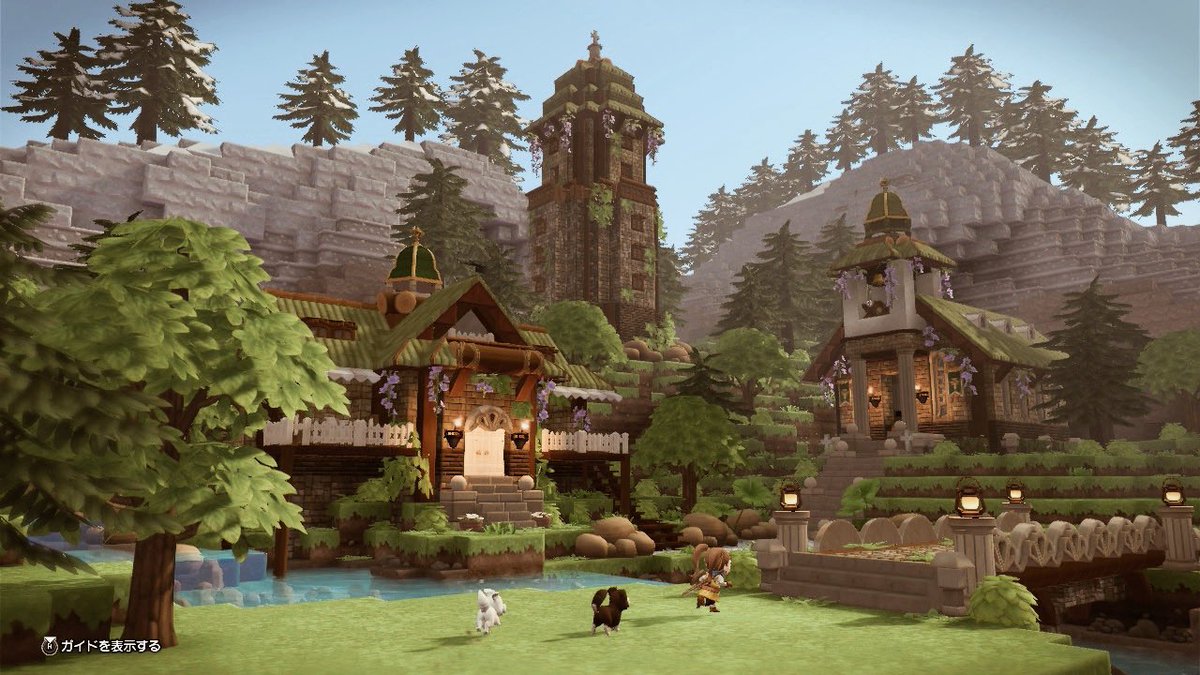 お久しぶりのビルド🐢
緑屋根で統一した村を作っています🍃
 #DQB2