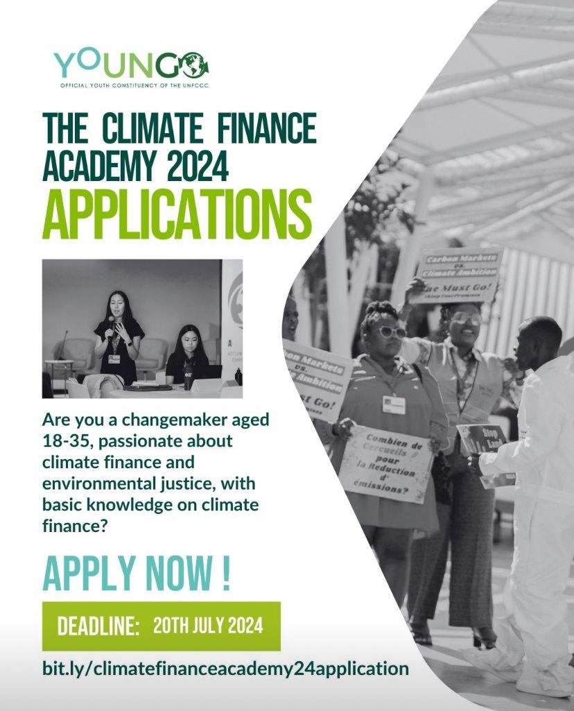 opportunitiesfy's tweet image. 🌍 Apply now for the Climate Finance Academy 2024! 🌍
Join our 3-month training to gain skills in climate finance and environmental justice from top experts. Apply by July 20. Apply Here: bit.ly/3zumX99

#ClimateFinanceAcademy #ClimateAction #YouthLeadership #ApplyNow