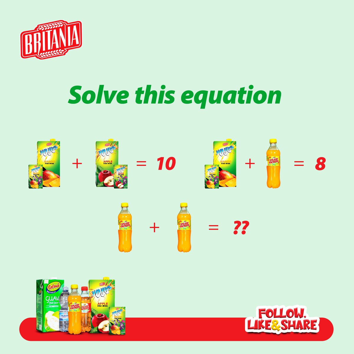 britania_uganda's tweet photo. Put your math skills to the test๐
๐Solve the problem and show off your genius.
#yojus #splashkachupa #refreshwater #britaniadrinks https://t.co/zXe9Cys41R
