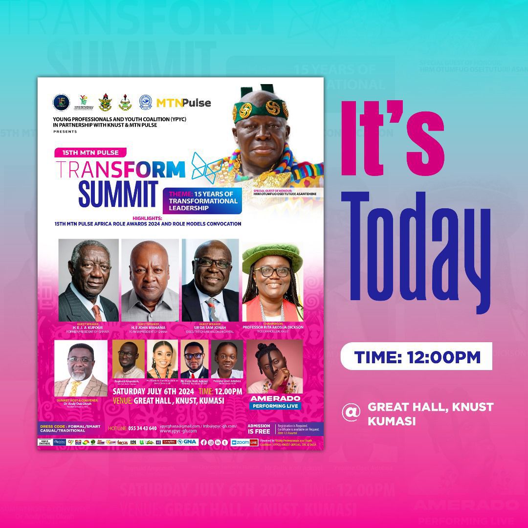 ypycghana's tweet photo. 15 years of transformational leadership" - can't wait to hear from the esteemed speakers at the #MTNPulseTransform24
#Transformsummit
#YPYC15yearsanniversarry
#KNUST
#Youthtransformation https://t.co/3DAJ8GH1Hq