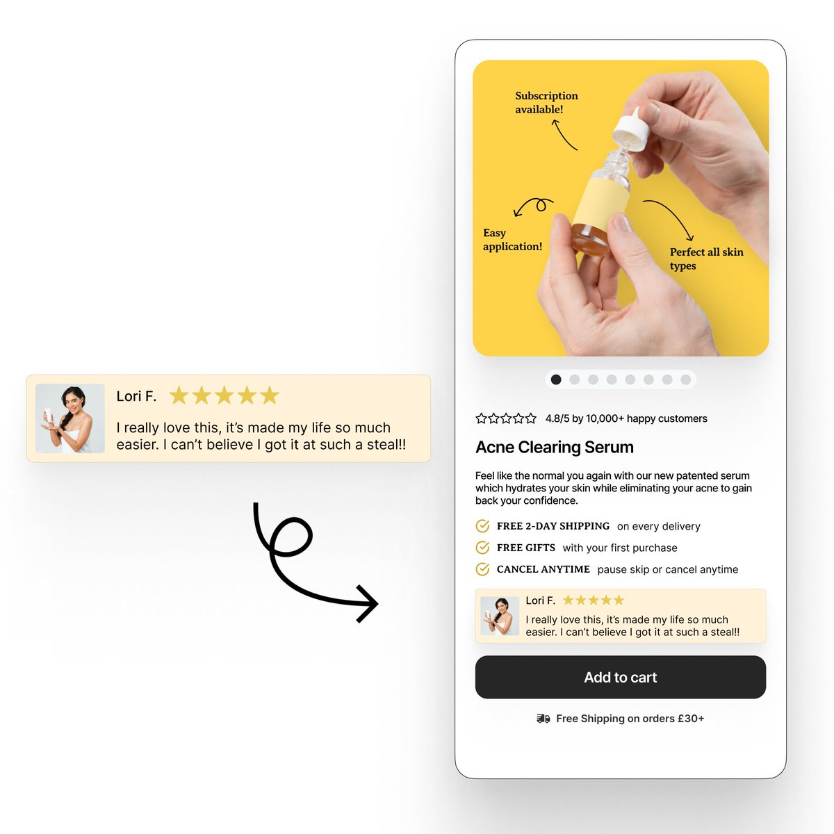 jackinECOM's tweet image. 👀 Shopify Sauce Custom Liquid #9

Put an informative, relevant customer review above the buy button!

Can highlight potential customer objections and show real world experiences which may increase trust

 To get the code👇
✅ Follow me so I can DM
✅ RT
✅ Comment "TRUST"