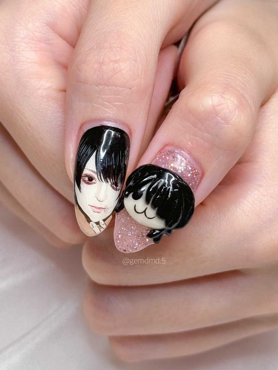 お客様オーダー 甘い暴力咲くん似顔絵と3D痛ネイル #痛ネイル #恵比寿