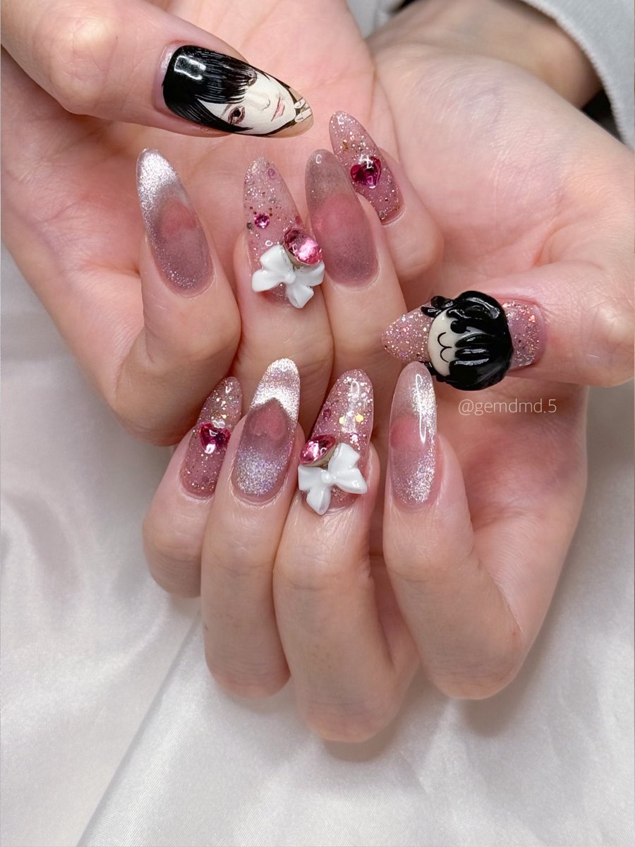 お客様オーダー 甘い暴力咲くん似顔絵と3D痛ネイル #痛ネイル #恵比寿