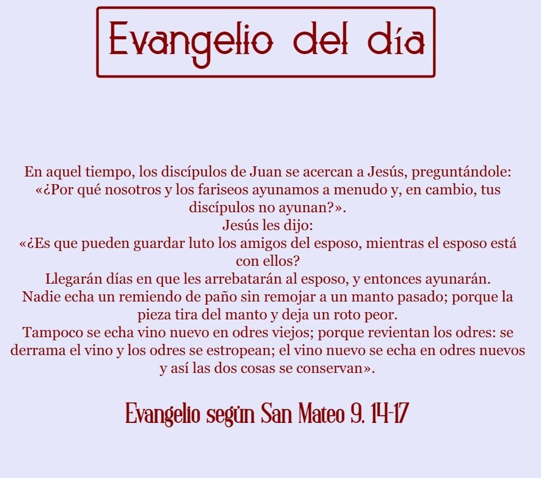 pdninos's tweet image. #EvangelioDelDia Sábado 6 de julio. Tiempo ordinario. Mt 9, 14-17  

"El vino nuevo se echa en odres nuevos". 

#DivinoNiño #padredwin @TVCA_ElSalvador @RadioYSAX800AM @RSB840AM @Orientacionss @pdninos @CSSPDN1 @PadrEdwin @misasorg @iglesia_sv