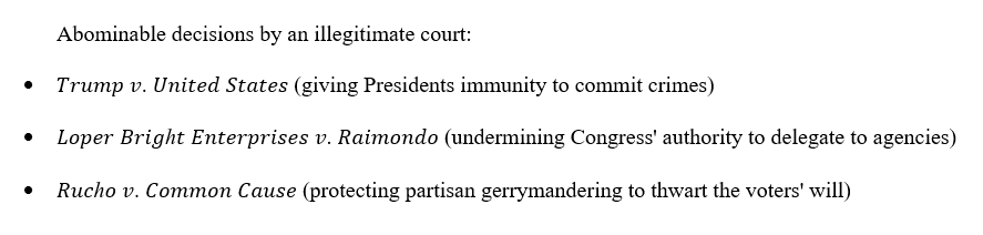 StephenBeban's tweet image. An illegitimate court making unjustifiable decisions that undermine democracy.

It is clear now that we need court packing to restore the legitimacy of #SCOTUS, and overturn their judicial activism. x.com/StephenBeban/s…