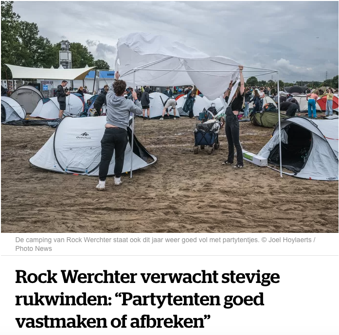 meteosupport's tweet photo. Festivals worden gegeseld door de #weergoden in 2024. Na Extrema Outdoor, Graspop is het nu de beurt aan #rockwerchter die maatregelen neemt tegen de hevige #windstoten deze namiddag (60 km/u). Vooral mensen met een #tentje moeten dit goed opvolgen. Onze #weerbewaking helpt! 💨 https://t.co/ZRLHm1qgoA
